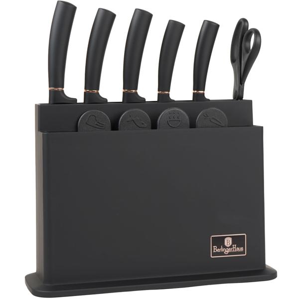 Elegantes Design Messerset 11-teilig, edles Schwarz-Roségold - inkl. Messerblock, Schneidebretter & Schere - Ein echter Hingucker in der Küche