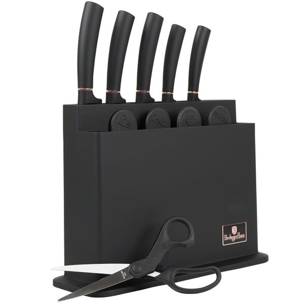 Elegantes Design Messerset 11-teilig, edles Schwarz-Roségold - inkl. Messerblock, Schneidebretter & Schere - Ein echter Hingucker in der Küche