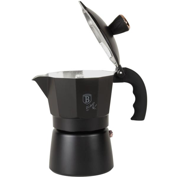 Design Espressokocher – für 3 Tassen (150ml) - vollmundiger Kaffeegenuss wie in Italien - Schwarz-Roségold - Soft-Touch-Griff - Aluminium - ausser Induktion