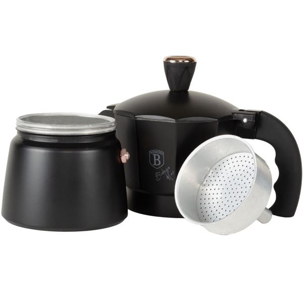 Design Espressokocher – für 3 Tassen (150ml) - vollmundiger Kaffeegenuss wie in Italien - Schwarz-Roségold - Soft-Touch-Griff - Aluminium - ausser Induktion