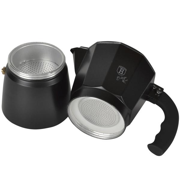 Design Espressokocher - Italienischer Kaffeebereiter für 6 Portionen / 300ml - Schwarz-Roségold - Ergonomischer Soft-Touch-Griff - Aluminium