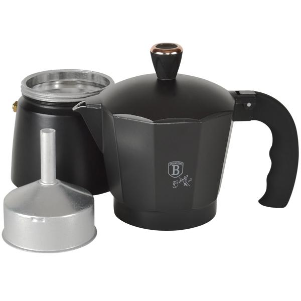 Design Espressokocher - Italienischer Kaffeebereiter für 6 Portionen / 300ml - Schwarz-Roségold - Ergonomischer Soft-Touch-Griff - Aluminium
