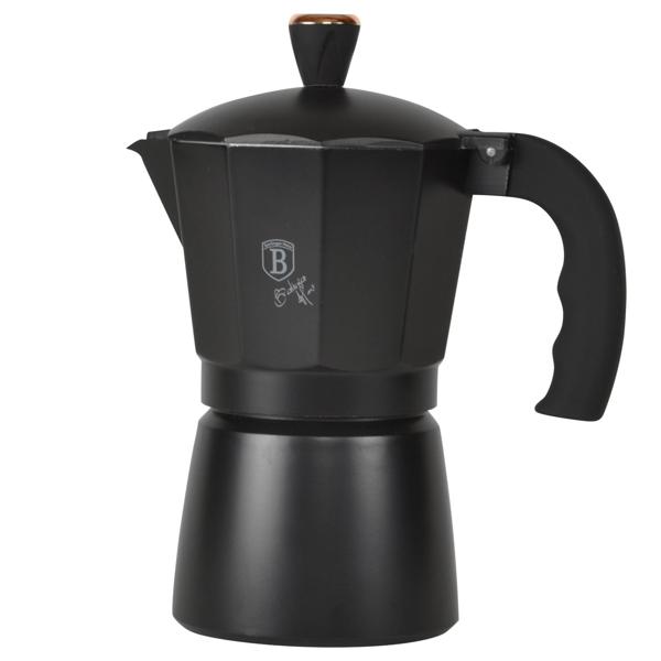 Design Espressokocher - Italienischer Kaffeebereiter für 6 Portionen / 300ml - Schwarz-Roségold - Ergonomischer Soft-Touch-Griff - Aluminium