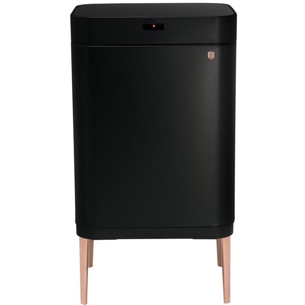 Design Abfalleimer 60L mit Touch-Sensor – Mülleimer aus Metall, mattschwarz-roségold – Abfallbehälter mit Sensor-Deckel