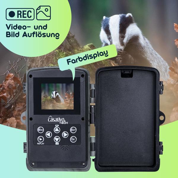 Full-HD-Wildkamera 24 MP mit 3 Bewegungssensoren – Nachtsicht, Serienbild- & Zeitraffer-Funktion, Farbdisplay, wetterfest, ideal zur Tierbeobachtung