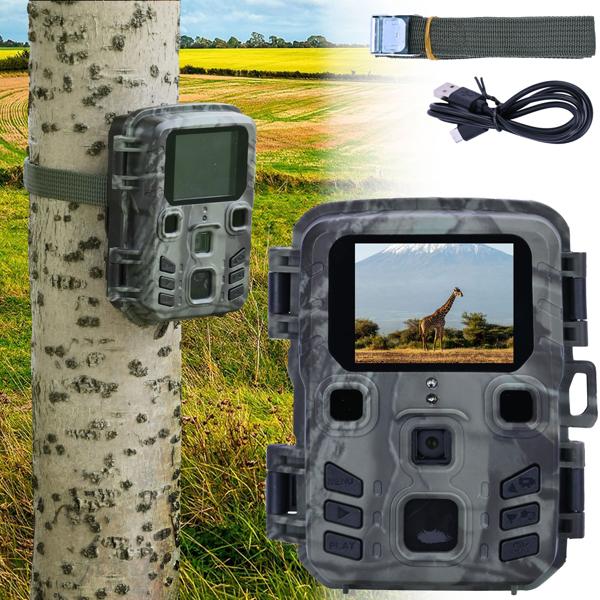 Kompakte Wildkamera, Full HD, PIR Bewegungssensor, Nachtsicht mit IR LEDs, IPX5, 180g leicht, Farbdisplay, für eine diskrete Tierbeobachtung