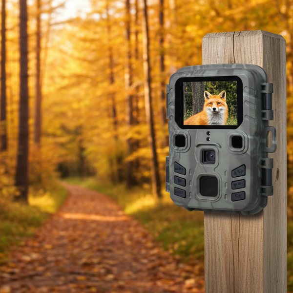 Kompakte Wildkamera, Full HD, PIR Bewegungssensor, Nachtsicht mit IR LEDs, IPX5, 180g leicht, Farbdisplay, für eine diskrete Tierbeobachtung