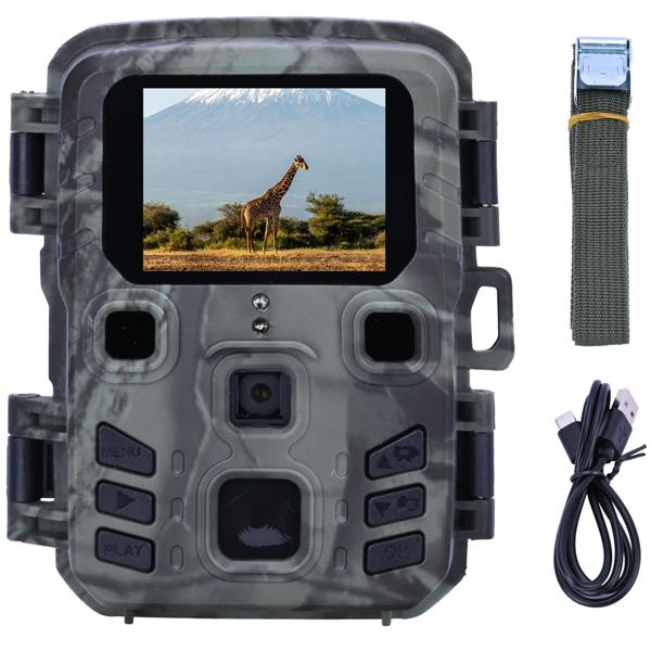 Kompakte Wildkamera, Full HD, PIR Bewegungssensor, Nachtsicht mit IR LEDs, IPX5, 180g leicht, Farbdisplay, für eine diskrete Tierbeobachtung