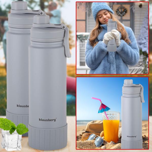 2er-Set Doppelwandiger Thermobecher 720ml in elegantem Grau, isoliert, hält Getränke lange heiss oder kalt, ideal für Arbeit, Freizeit und Reisen