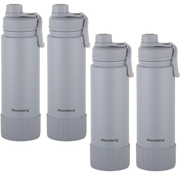4er-Set Doppelwandiger Thermobecher 720ml in elegantem Grau, isoliert, hält Getränke lange heiss oder kalt, ideal für Arbeit, Freizeit und Reisen