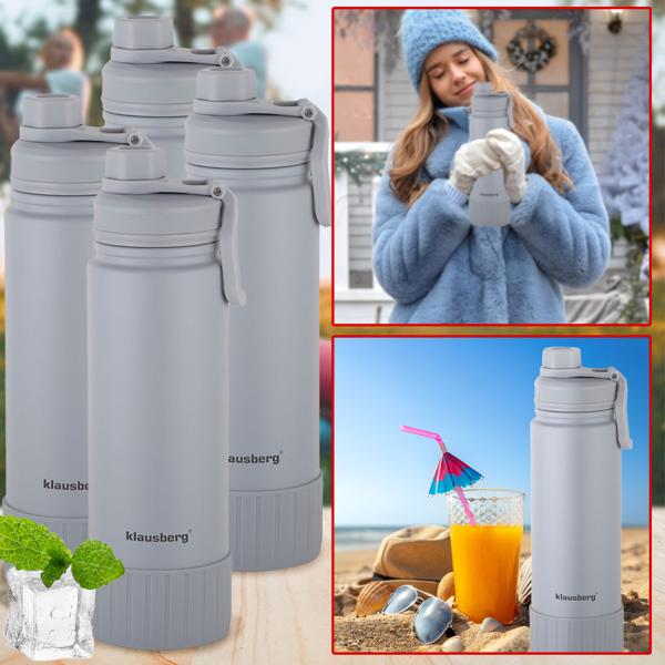 4er-Set Doppelwandiger Thermobecher 720ml in elegantem Grau, isoliert, hält Getränke lange heiss oder kalt, ideal für Arbeit, Freizeit und Reisen