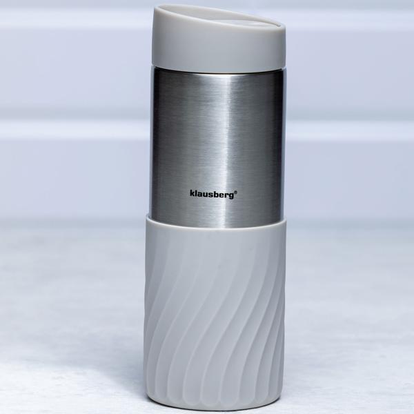 2er-Set Doppelwandiger Thermobecher, 420 ml, hellgrau, hält Getränke stundenlang heiss oder kalt, auslaufsicher, robust & ideal für unterwegs