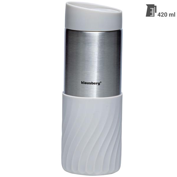 2er-Set Doppelwandiger Thermobecher, 420 ml, hellgrau, hält Getränke stundenlang heiss oder kalt, auslaufsicher, robust & ideal für unterwegs