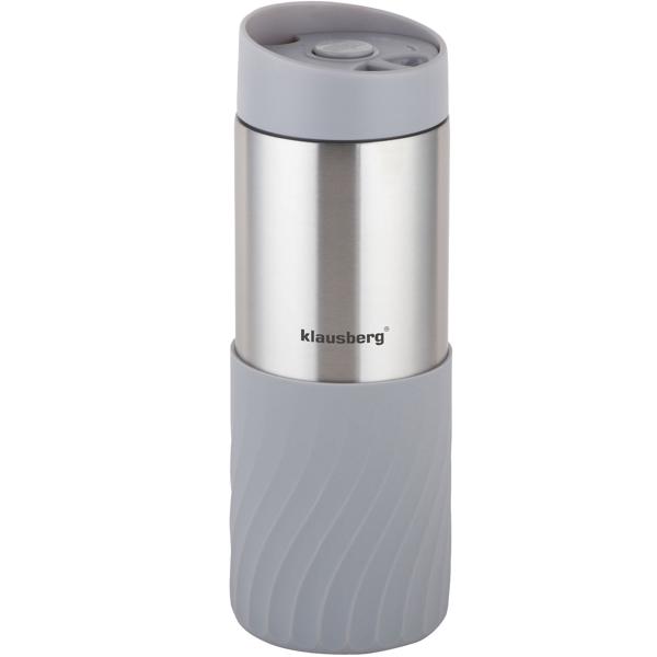 Doppelwandiger Thermobecher Edelstahl mit rutschfestem Silikonring, 420ml, grau, ideal für Kaffee, Tee & mehr