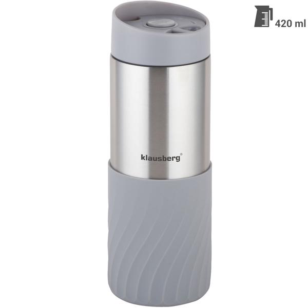 4er-Set Doppelwandiger Thermobecher Edelstahl mit rutschfestem Silikonring, 420ml, grau, ideal für Kaffee, Tee & mehr