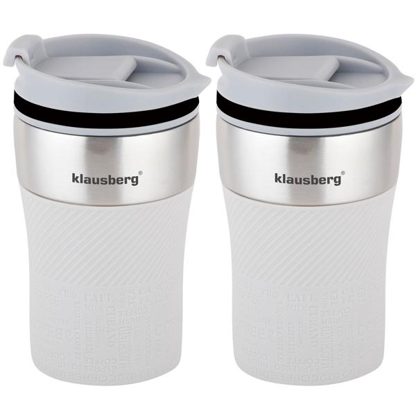 2er-Set Doppelwandiger Thermobecher - 280ml, beige - Hält Getränke heiss oder kühl, BPA-frei, auslaufsicher, einhändig bedienbar - 18/8 Edelstahl