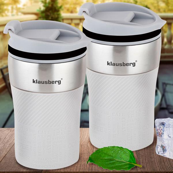 2er-Set Doppelwandiger Thermobecher - 280ml, beige - Hält Getränke heiss oder kühl, BPA-frei, auslaufsicher, einhändig bedienbar - 18/8 Edelstahl