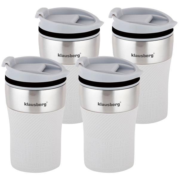 4er-Set Doppelwandiger Thermobecher 280ml, beige - Hält Heiss-/Kaltgetränke kühl/warm - Edelstahl, BPA-frei, robust, spülmaschinenfest