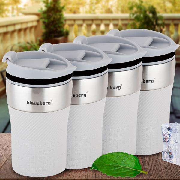 4er-Set Doppelwandiger Thermobecher 280ml, beige - Hält Heiss-/Kaltgetränke kühl/warm - Edelstahl, BPA-frei, robust, spülmaschinenfest