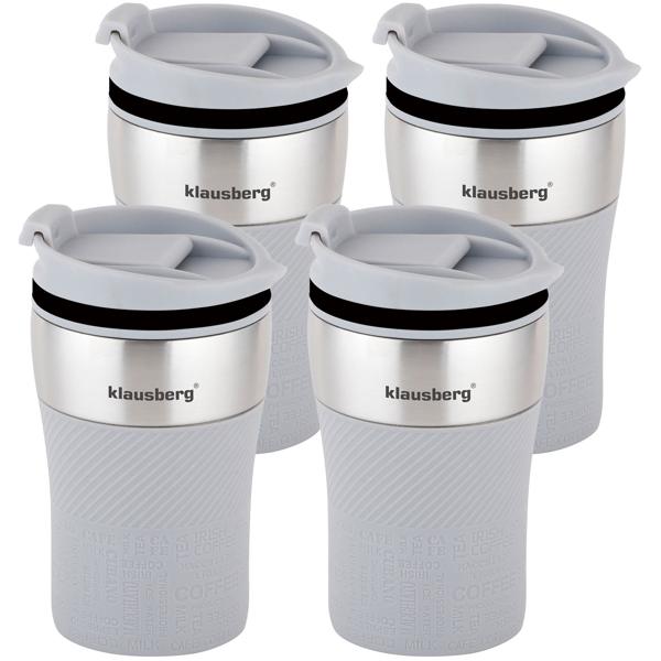 4er-Set Doppelwandiger Thermobecher 280ml grau - Exzellente Isolierung für heisse/kühle Getränke - Hochwertiger 18/8 Edelstahl, BPA-frei, stossfest
