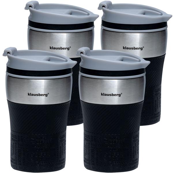 4er-Set Doppelwandiger Thermobecher 280ml, schwarz - Hält Heiss/Kühl - Auslaufsicher, robust, einhändig bedienbar - Edelstahl, lebensmittelecht