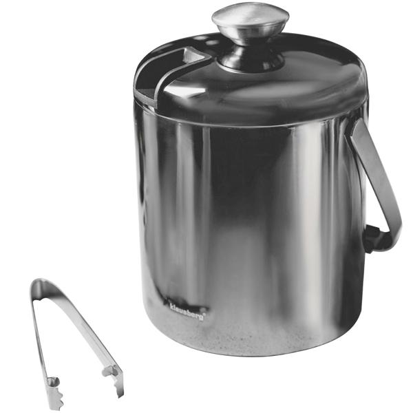 Doppelwandiger Eiseimer Edelstahl mit Zange – Hält Eiswürfel lange kristallklar & kalt – Graphit-Design, Sieb, korrosionsbeständig, geschmacksneutral