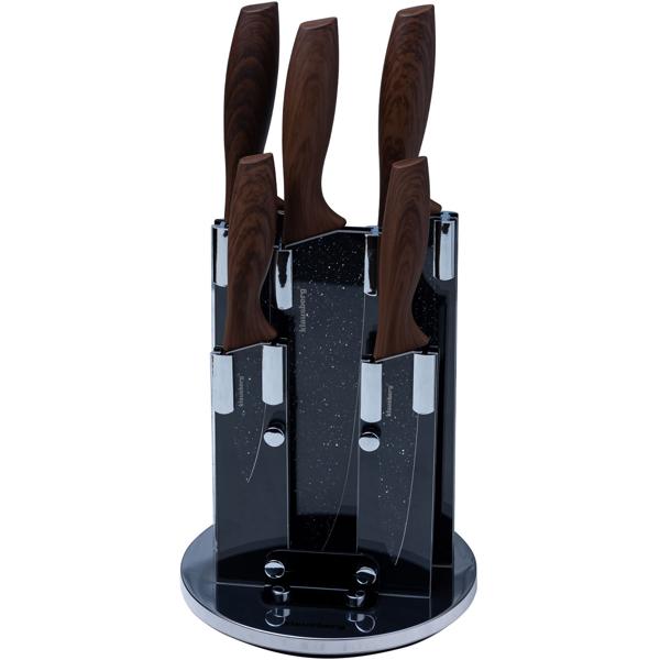 Messerset 5-teilig - Rotierender Messerständer 360° drehbar - Edelstahlklingen Antihaftbeschichtung - Koch- Aufschnitt- Brot- Allzweck- Schälmesser