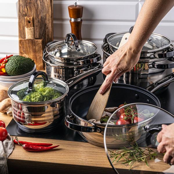 Edles 6-teiliges Kochtopf-Set aus Edelstahl – mit Glasdeckel & dunklen Griffen – langlebig, hitzebeständig & für alle Herdarten, inkl. Induktion