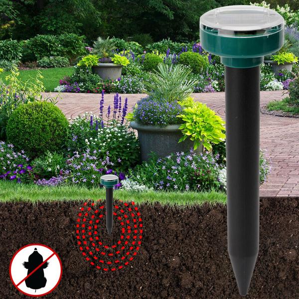 4er Set Maulwurf- und Wühlmaus-Vertreiber, Erdspiesse, solarbetrieben, bis 2.800 m², IP44, umweltschonend, ohne Chemie, schnelle Ergebnisse