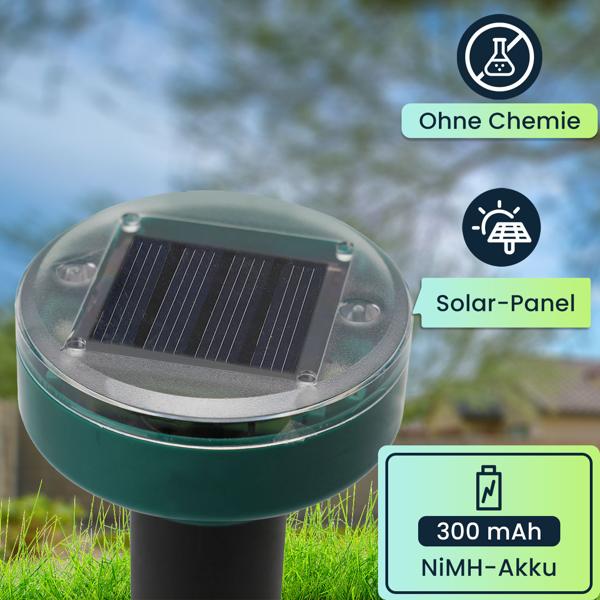 4er Set Maulwurf- und Wühlmaus-Vertreiber, Erdspiesse, solarbetrieben, bis 2.800 m², IP44, umweltschonend, ohne Chemie, schnelle Ergebnisse