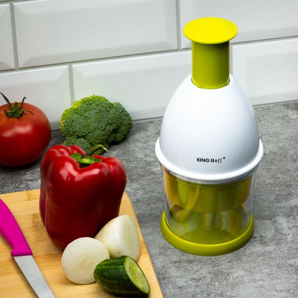 Hochwertiger, manueller Gemüsehacker mit scharfen Klingen (weiss/grün): Zerkleinerer für Zwiebeln, Gemüse, Obst, Nüsse, Kräuter & mehr