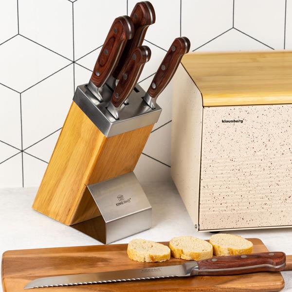 Edles 5-teiliges Messerset, Holz-Edelstahl-Block, Pakka-Holzgriffe – Koch-, Brot-, Ausbein-, Allzweck- & Gemüsemesser, Profi-Qualität