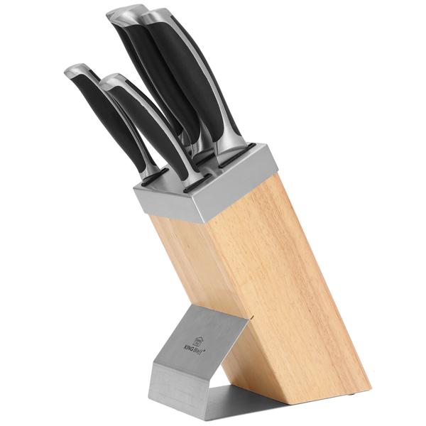 Edles Messerset mit 5 Messern und Messerblock (Holz/Edelstahl) – Hochwertiges Design, für jede moderne Küche