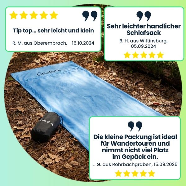 Ultraleichter Hüttenschlafsack, atmungsaktive Mikrofasern, nur 200g, inkl. Nylon Kompressionsbeutel, Schlafsack für Camping, Reise, Hotels