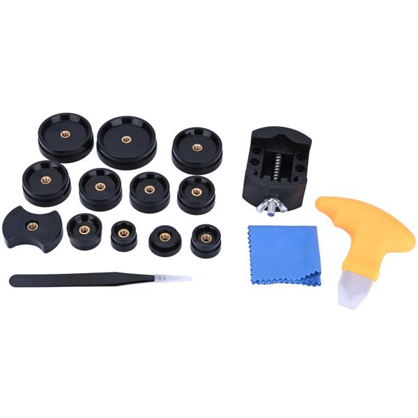 Profi Uhren Einpresswerkzeug, 17 tlg., Reparatur Werkzeug für Uhren inkl. 12 Druckplatten, ideal für den Batteriewechsel