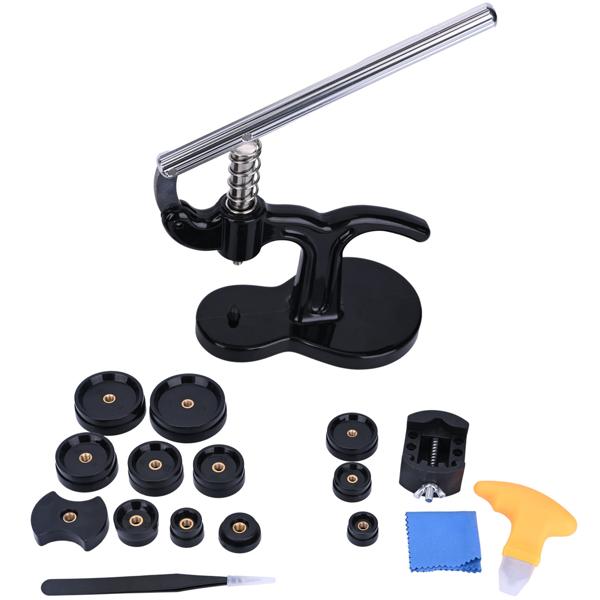 Profi Uhren Einpresswerkzeug, 17 tlg., Reparatur Werkzeug für Uhren inkl. 12 Druckplatten, ideal für den Batteriewechsel