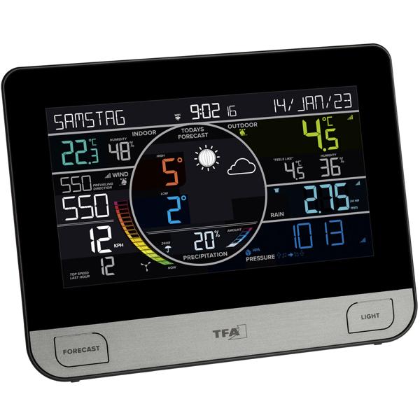 Hochpräzise Funk-Wetterstation: WLAN, XL Farbdisplay, Aussen Sensor - Komplette Wetterdaten, Wind, Regen, Temperatur, Luftfeuchte