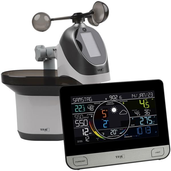 Hochpräzise Funk-Wetterstation: WLAN, XL Farbdisplay, Aussen Sensor - Komplette Wetterdaten, Wind, Regen, Temperatur, Luftfeuchte