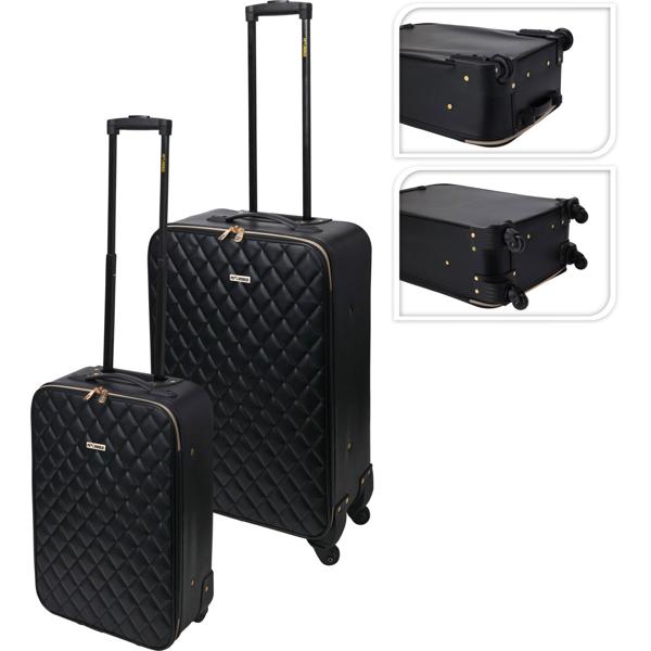 Hochwertiges 2-tlg. Trolley-Set, schwarzes Steppmuster. Koffergrössen: 34x52cm & 40x62cm. Stilvoll, geräumig, die ideale Reiselösung