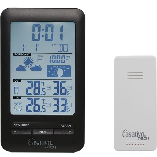 Digitale Funk-Wetterstation mit Aussensensor für präzise Wettervorhersage - Barometer, Hygrometer & Trend - Grosses Display - Funkuhr u. Wecker