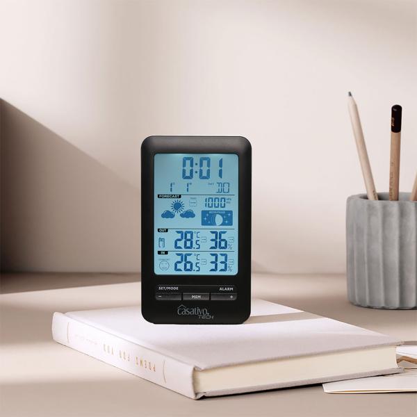 Digitale Funk-Wetterstation mit Aussensensor für präzise Wettervorhersage - Barometer, Hygrometer & Trend - Grosses Display - Funkuhr u. Wecker