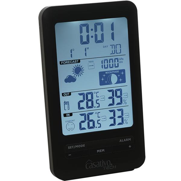 Digitale Funk-Wetterstation mit Aussensensor für präzise Wettervorhersage - Barometer, Hygrometer & Trend - Grosses Display - Funkuhr u. Wecker