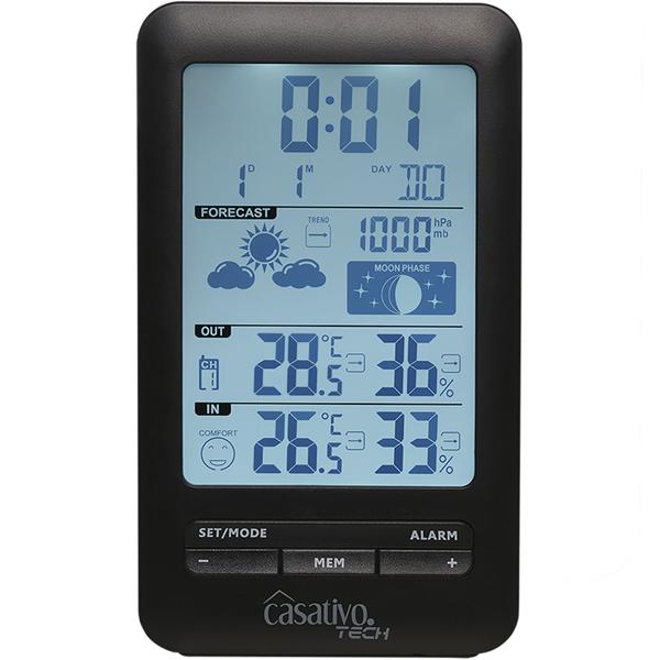 Digitale Funk-Wetterstation mit Aussensensor für präzise Wettervorhersage - Barometer, Hygrometer & Trend - Grosses Display - Funkuhr u. Wecker