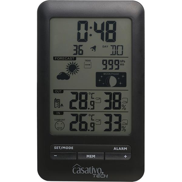 Digitale Funk-Wetterstation mit Aussensensor für präzise Wettervorhersage - Barometer, Hygrometer & Trend - Grosses Display - Funkuhr u. Wecker