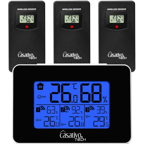 WLAN-Wetterstation mit 3 Funksensoren, LCD Display – Temperatur, Hygrometer, Wettertrends & Heiz-/Lüftungsempfehlungen für Ihr Wohlbefinden
