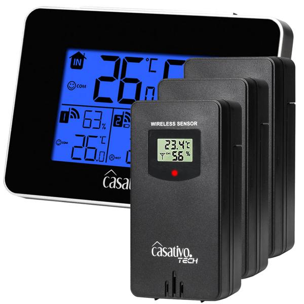 WLAN-Wetterstation mit 3 Funksensoren, LCD Display – Temperatur, Hygrometer, Wettertrends & Heiz-/Lüftungsempfehlungen für Ihr Wohlbefinden