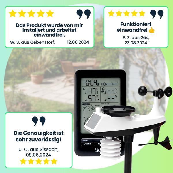 Profi Funk-Wetterstation mit Solar-Aussensensor – Niederschlag, Wind, Hygrometer & Wettervorschau – Präzise Wetterdaten Ihr dein Zuhause