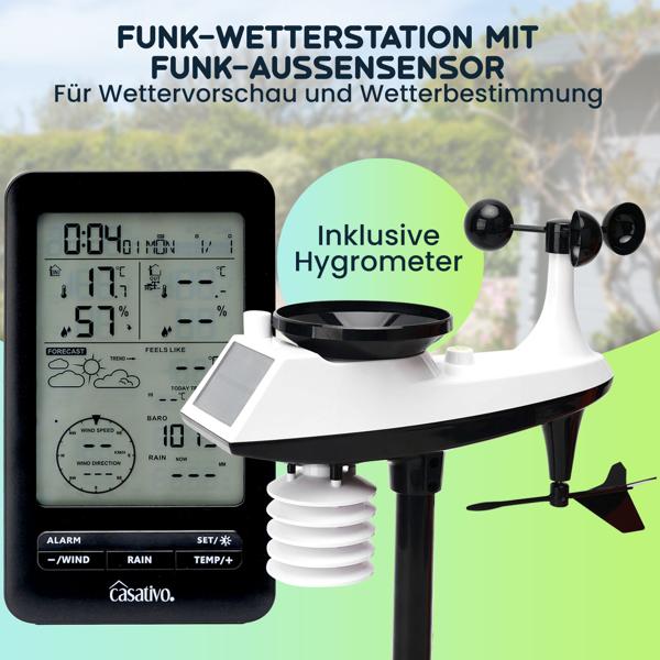 Profi Funk-Wetterstation mit Solar-Aussensensor – Niederschlag, Wind, Hygrometer & Wettervorschau – Präzise Wetterdaten Ihr dein Zuhause