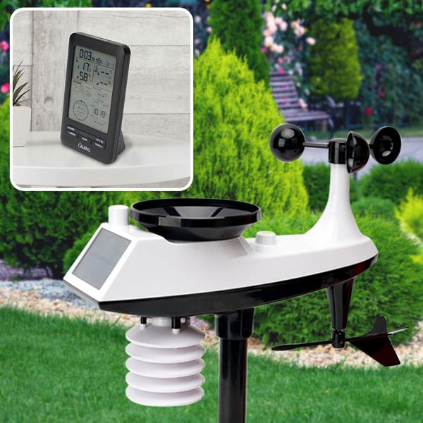 Profi Funk-Wetterstation mit Solar-Aussensensor – Niederschlag, Wind, Hygrometer & Wettervorschau – Präzise Wetterdaten Ihr dein Zuhause