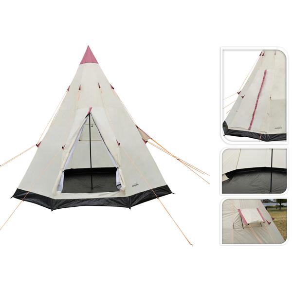 3-Personen Tipi-Zelt Ø 2,5m - Wasserabweisend, integrierte Bodenplane - Insektennetz 170x220cm - Schutz vor Mücken - Polyester - Creme